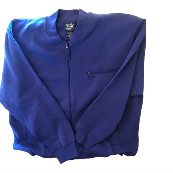 John Blair Sweat Jacket Full ZIPPER 3 Pockets Indigo Blue NWOT XL Cotton/Poly - Picture 2 of 9